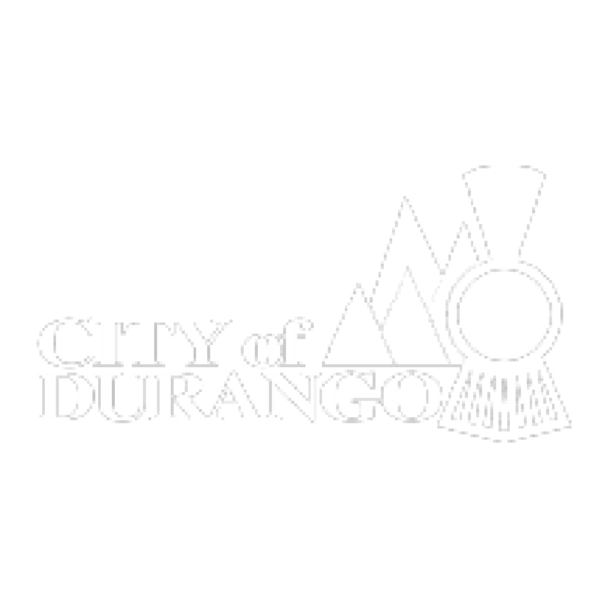 Logo with train and mountains with text "city of durango"