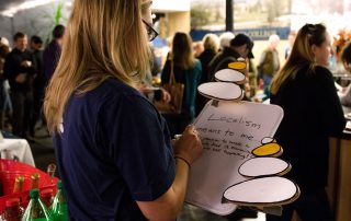 Women writing on a white board.
