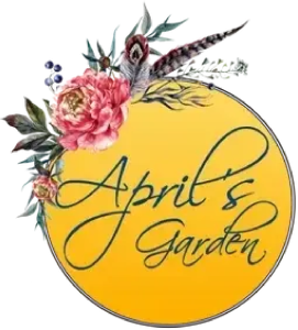 Logo with florals and the words "April's Garden" in a yellow circle.