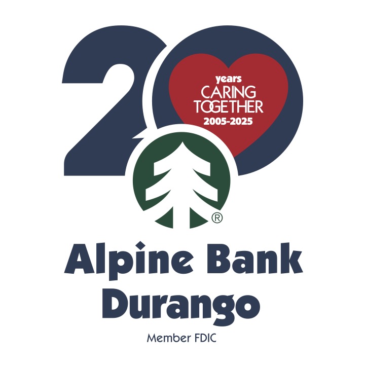 Graphic with text "20 Years Alpine Bank Durango"